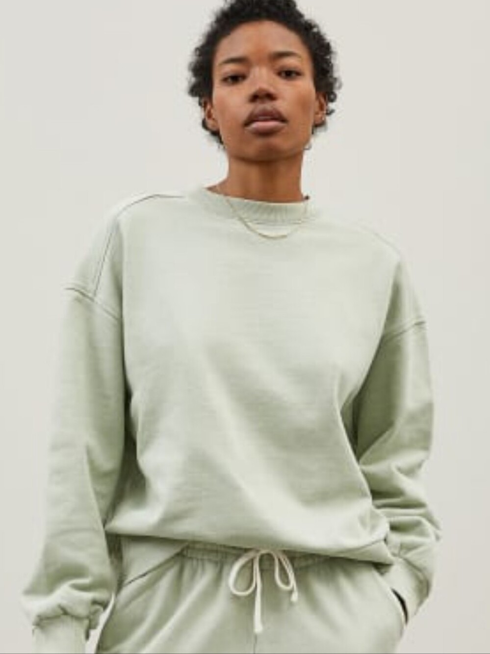 EVERLAND TRACK CREW SWEATSHIRT ORGANIC COTTON SMALL LIGHT SAGE FRENCH TERRY
